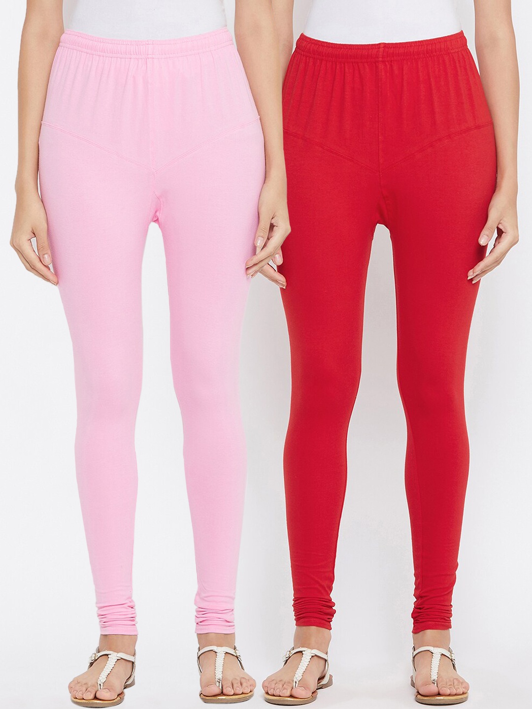 

Tulsattva Women Pack Of 2 Solid Churidar-Length Leggings, Pink