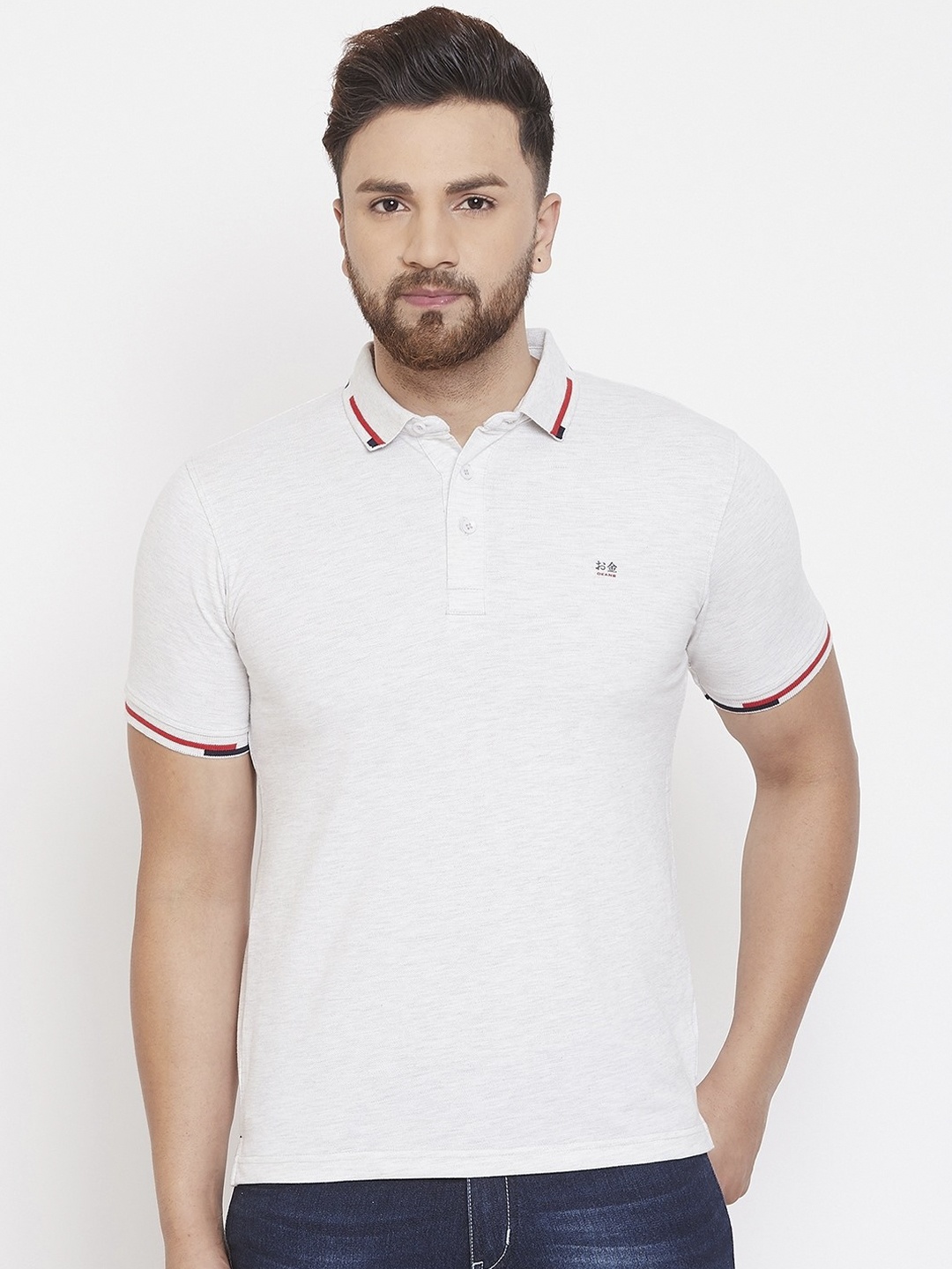 

Okane Men Grey Solid Polo Collar T-shirt