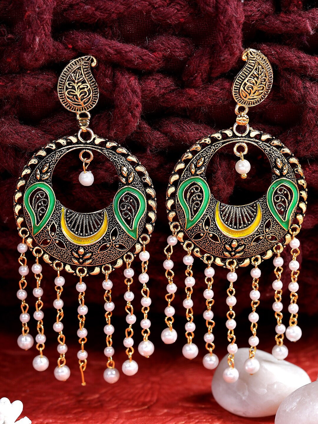 ANIKAS CREATION Multicoloured & Gold-Toned Gold Plated Contemporary Drop Earrings, Multi