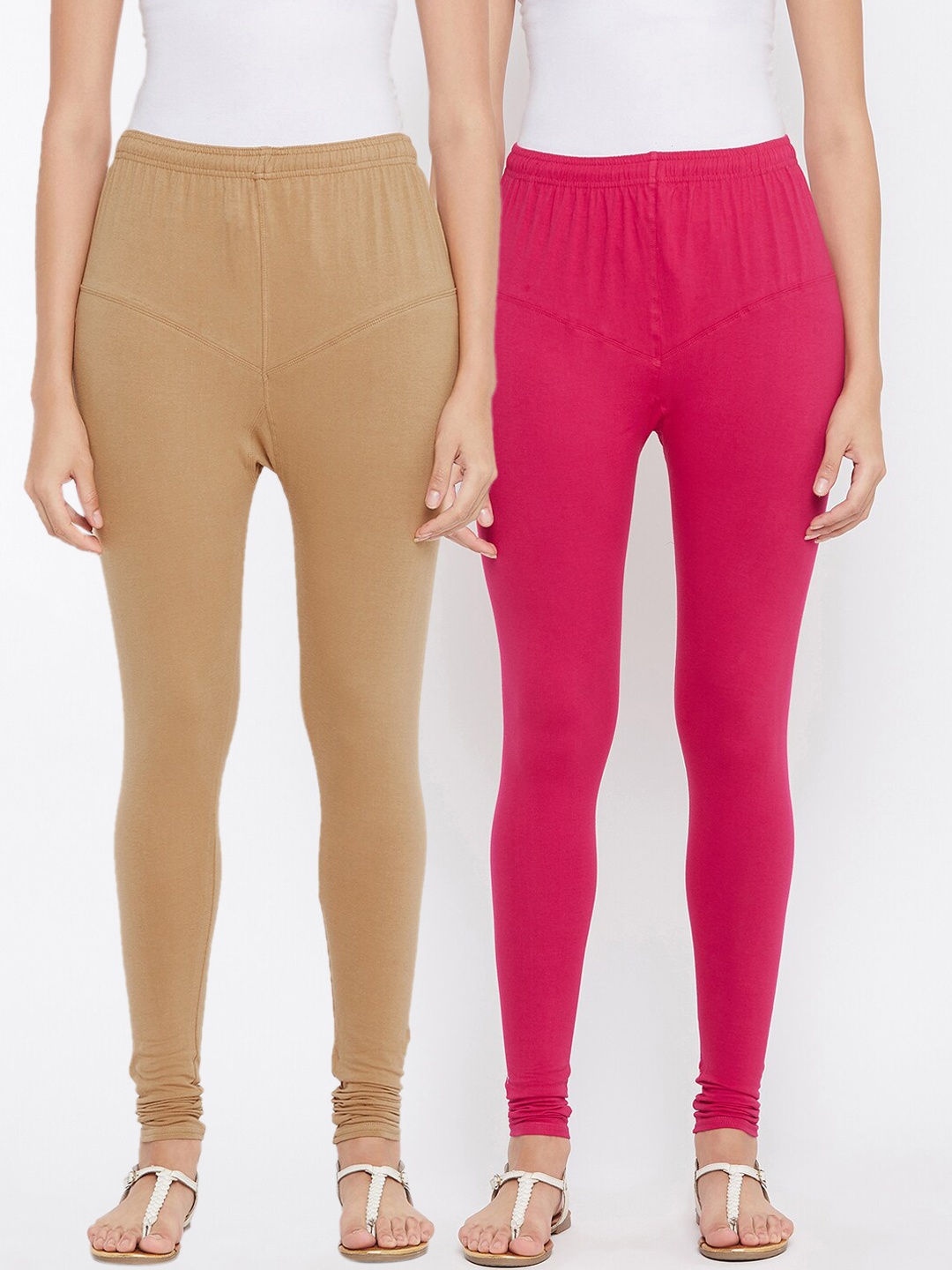 

Tulsattva Women Pack Of 2 Solid Churidar-Length Leggings, Brown