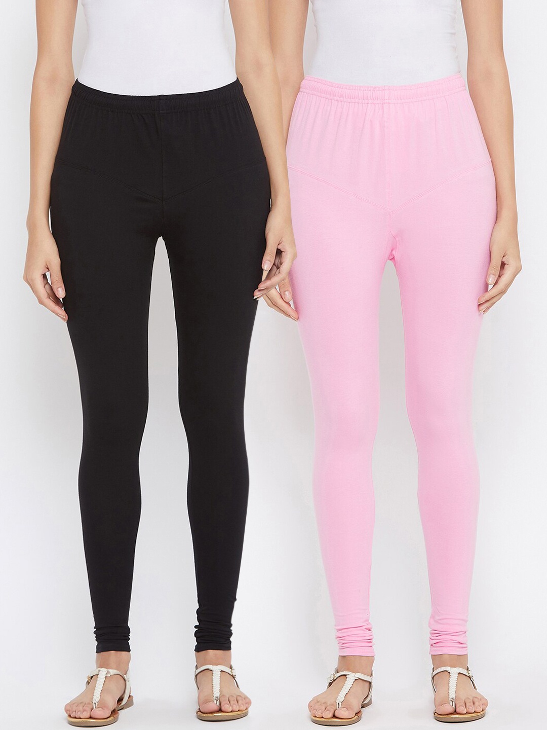 Tulsattva Women Pack Of 2 Solid Churidar-Length Leggings, Pink