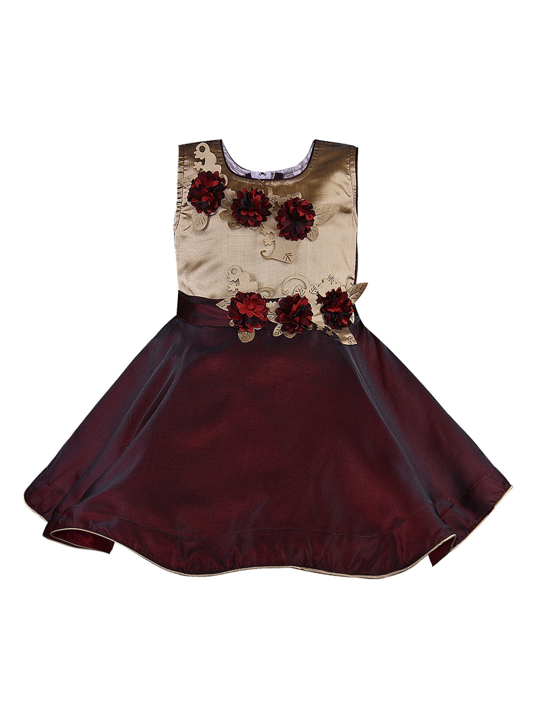 

Wish Karo Infant Girls Maroon & Beige Colourblocked Fit and Flare Dress