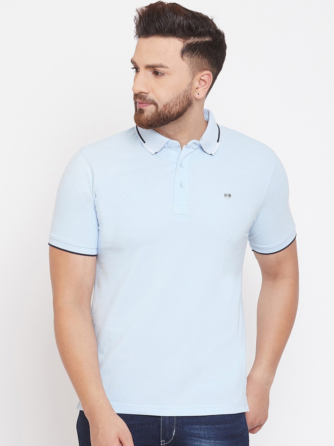 

Okane Men Blue Solid Polo Collar T-shirt