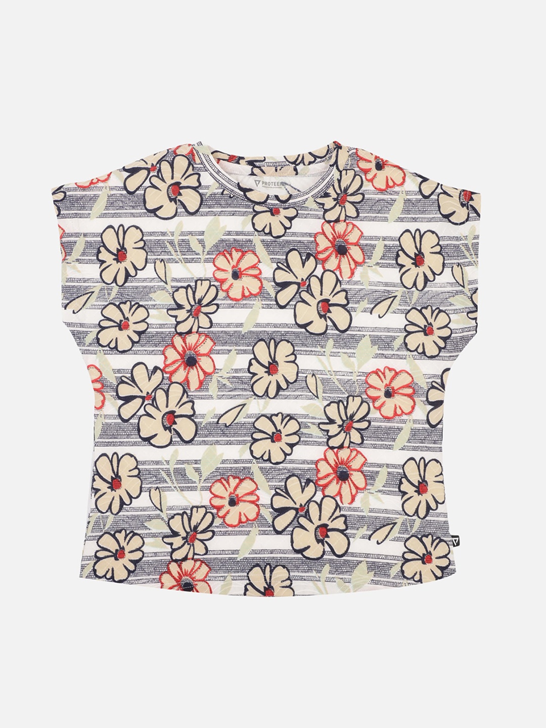 

PROTEENS Girls Grey & White Printed Round Neck T-shirt