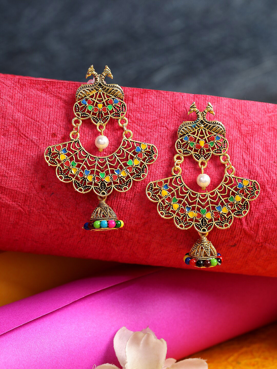 

ANIKAS CREATION Multicoloured & Gold-Plated Contemporary Drop Earrings, Multi
