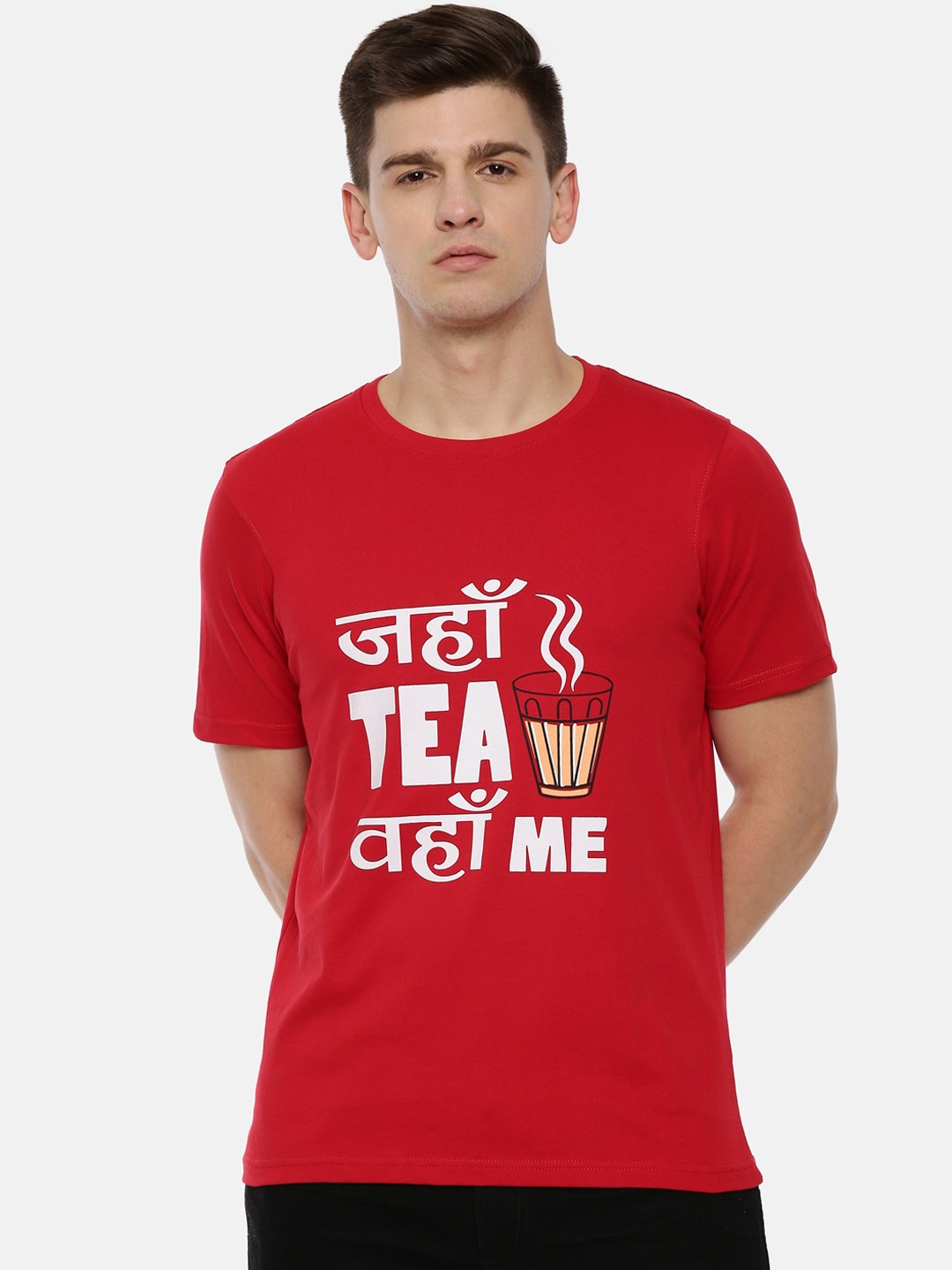 

Bushirt Men Red Printed Round Neck T-shirt