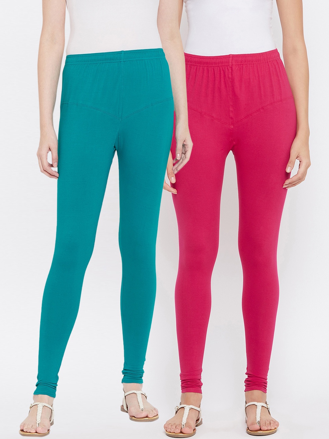 

Tulsattva Women Pack Of 2 Solid Churidar-Length Leggings, Fuchsia