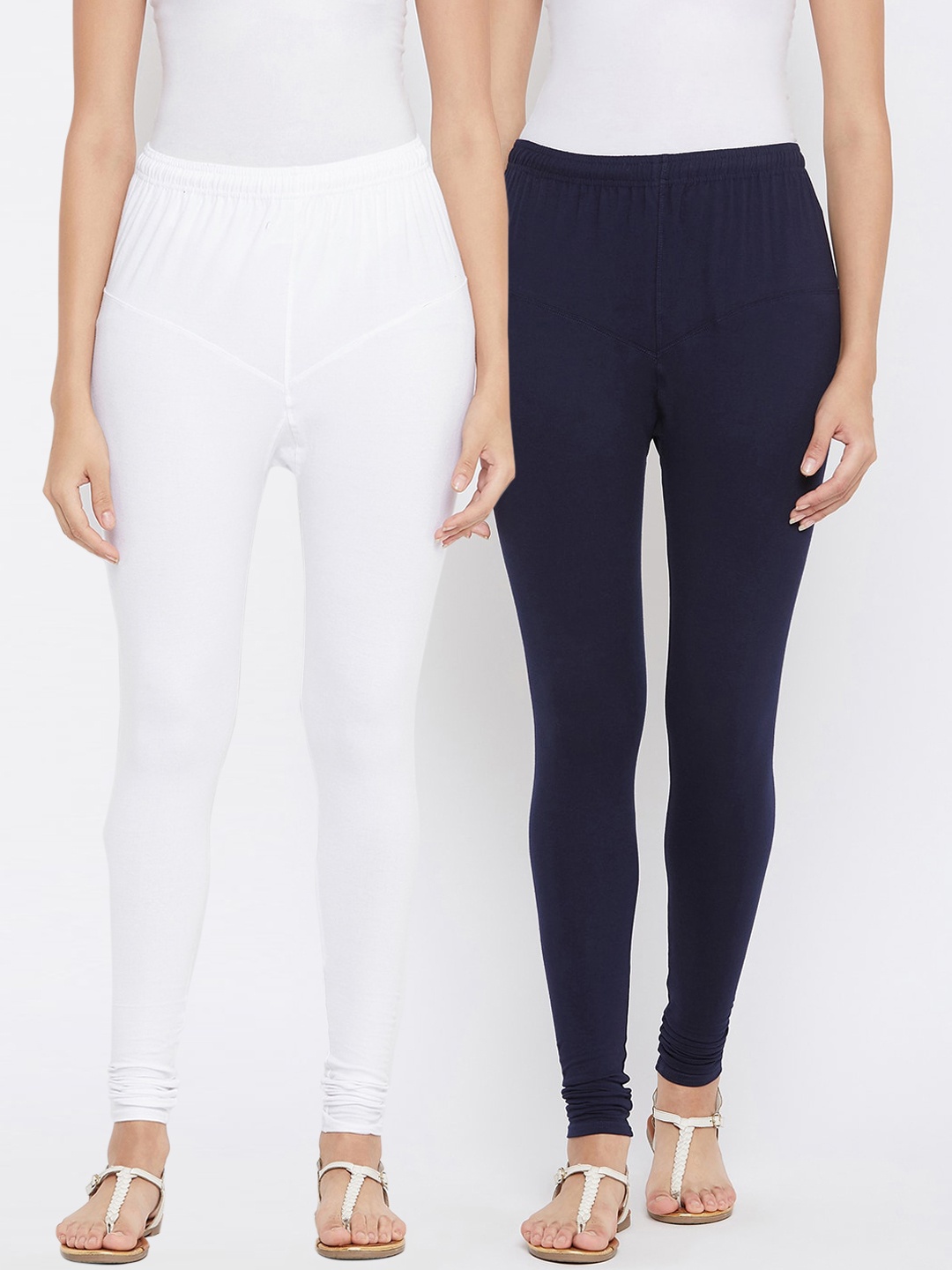 

Tulsattva Women Pack Of 2 Solid Churidar-Length Leggings, Navy blue
