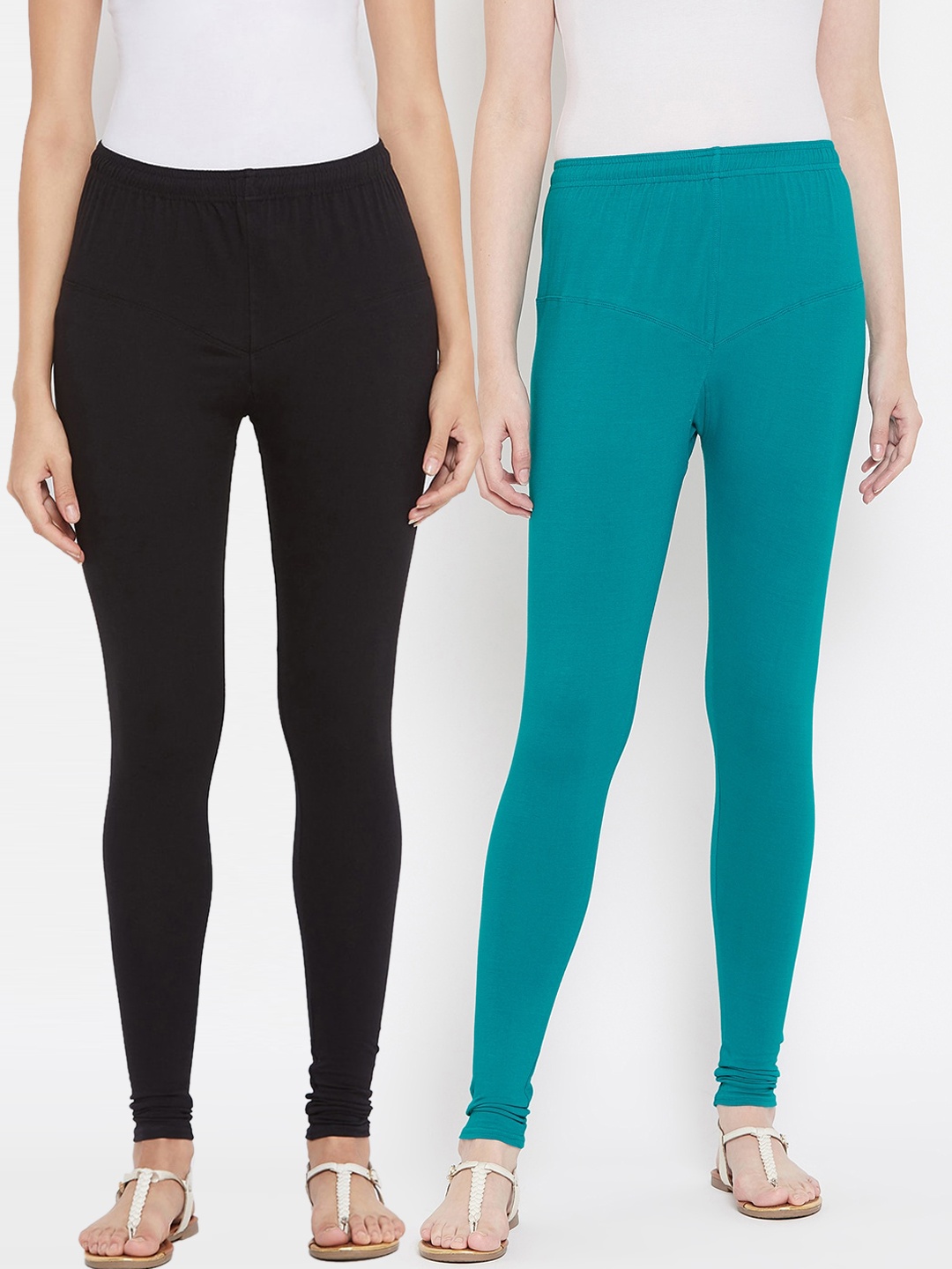 

Tulsattva Women Pack Of 2 Solid Churidar-Length Leggings, Black
