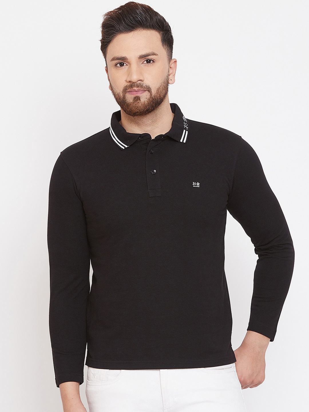 

Okane Men Black Solid Polo Collar T-shirt