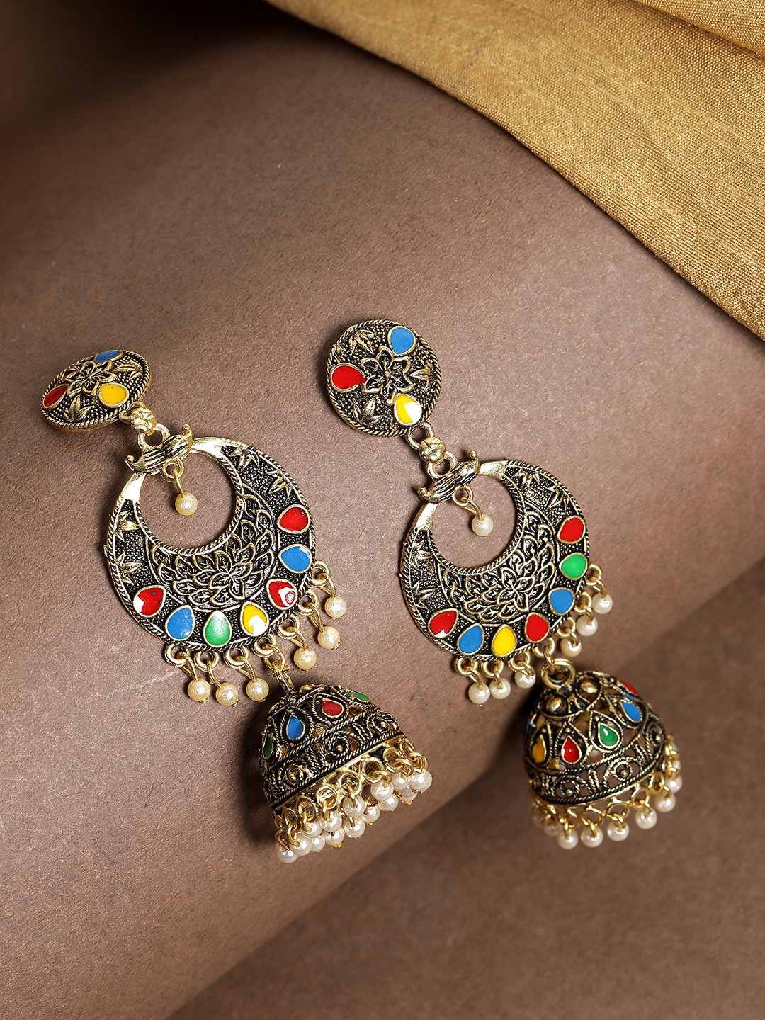 

ANIKAS CREATION Gold-Plated Multicoloured Contemporary Jhumkas, Multi