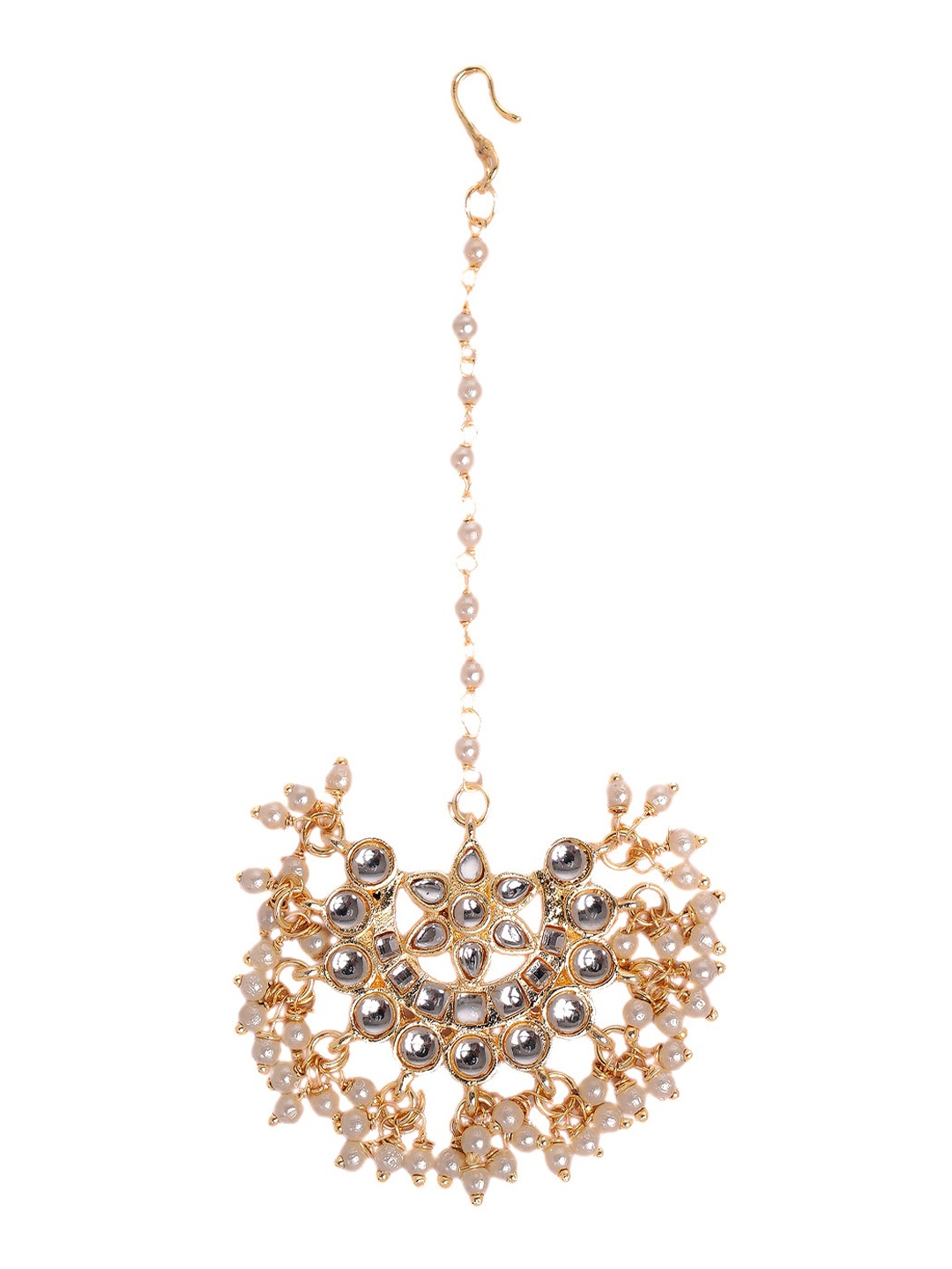 

Shoshaa Gold-Plated White Kundan-Studded & Beaded Maang Tikka