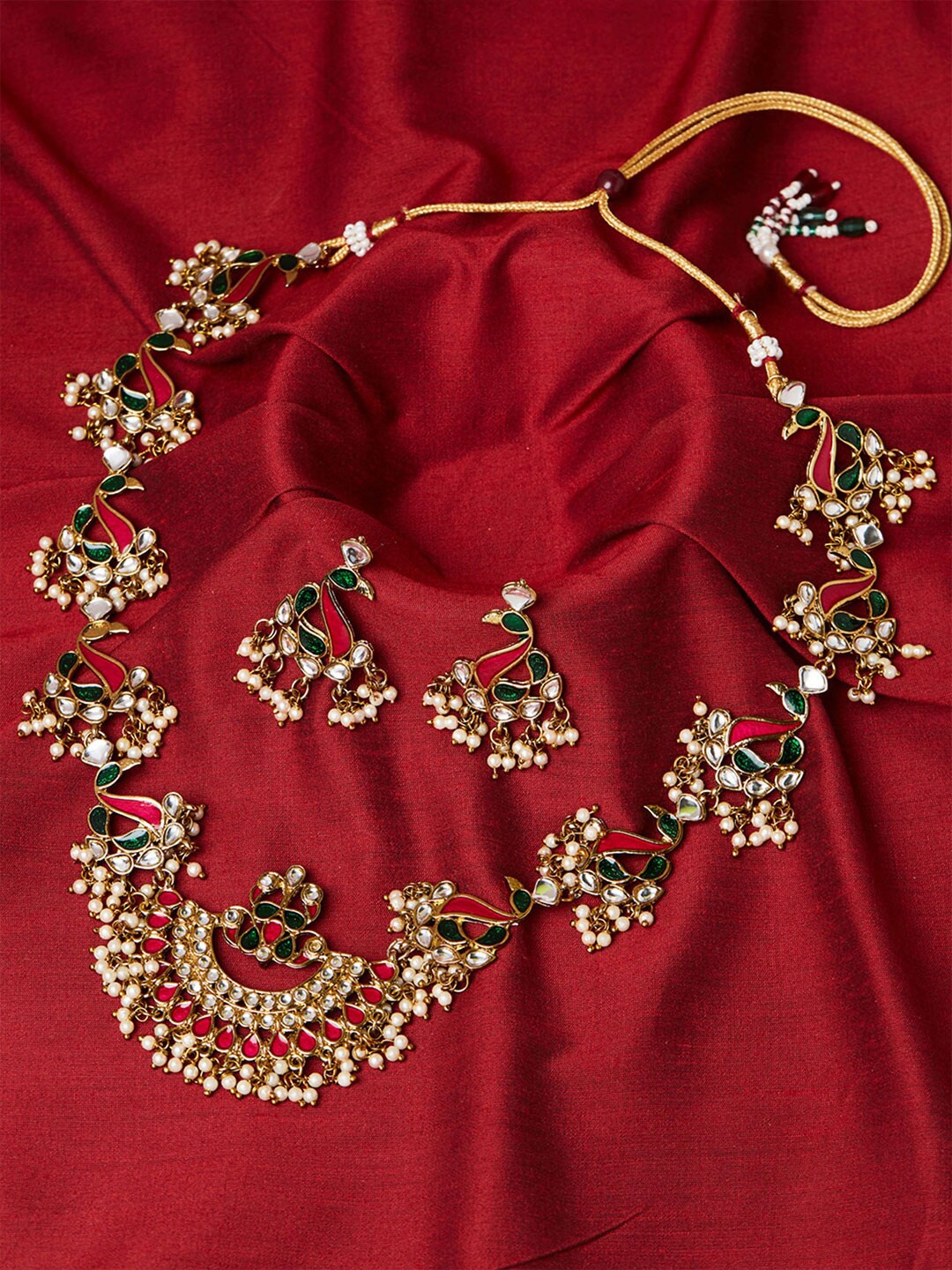 

Fida Gold-Plated Green & Red Enamelled Jewellery Set