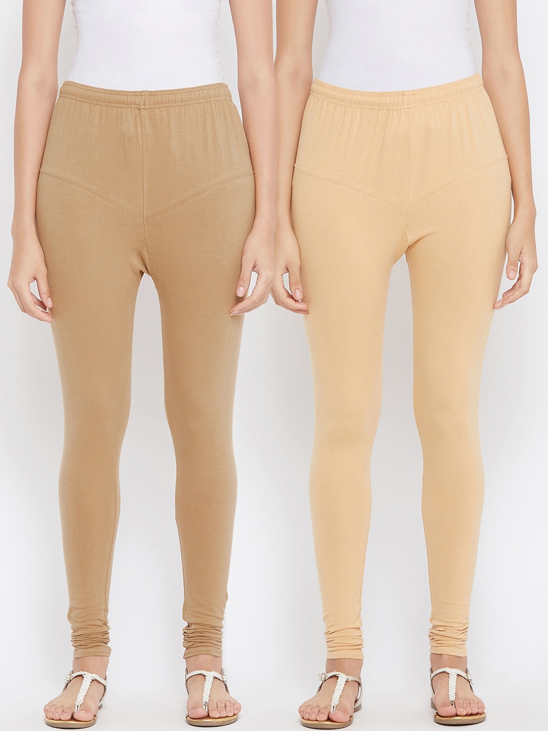 

Tulsattva Women Pack Of 2 Solid Churidar-Length Leggings, Brown