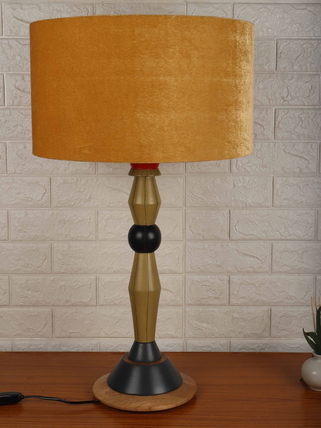 Grated Ginger Yellow & Olive Green Solid Bedside Standard Lamp