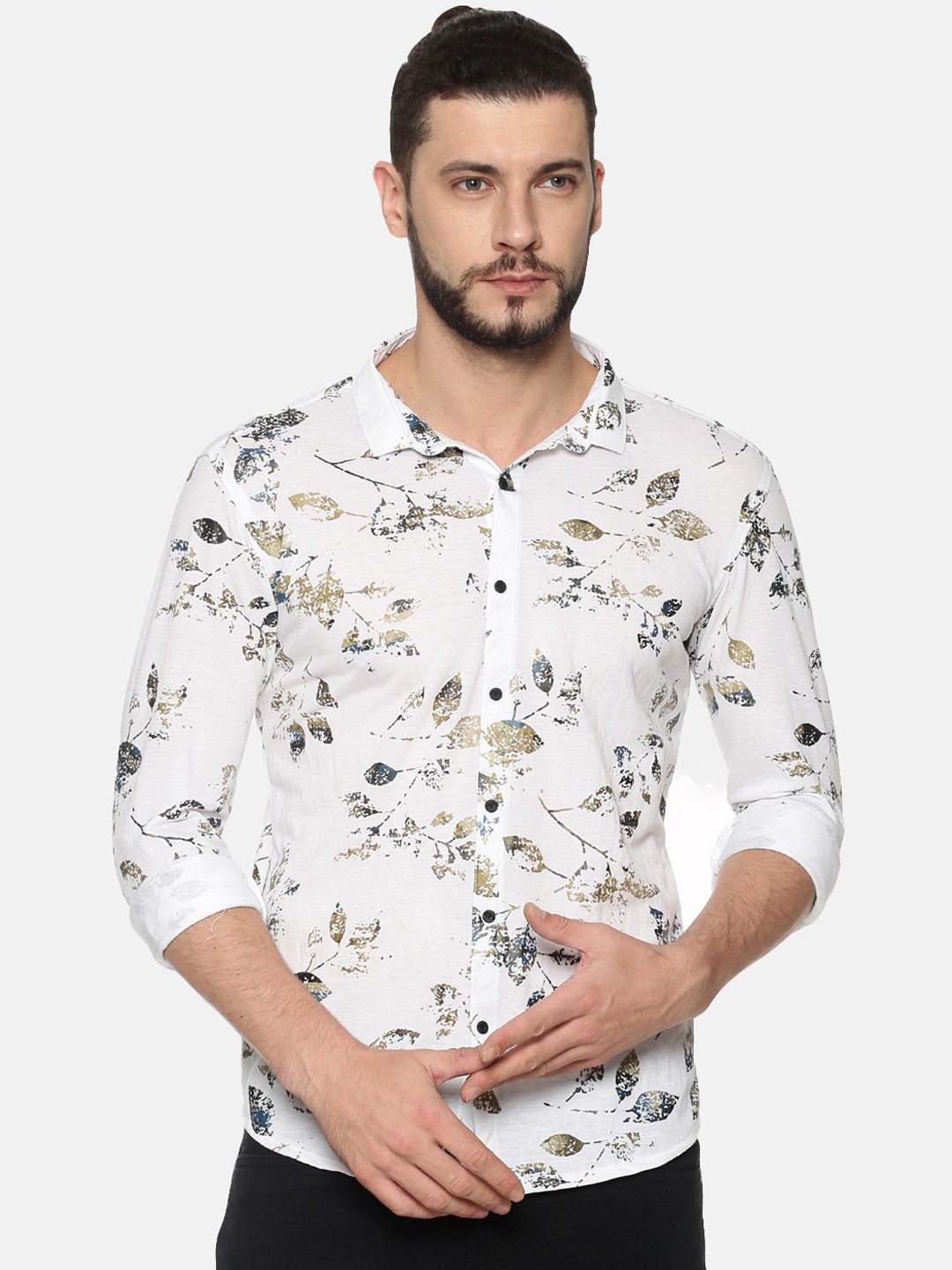 

SHOWOFF Men White Slim Fit Printed Casual Shirt