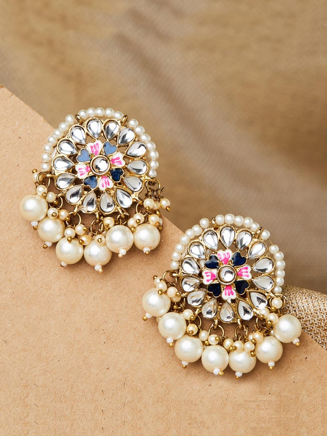 Fida White & Gold Enamelled Circular Studs