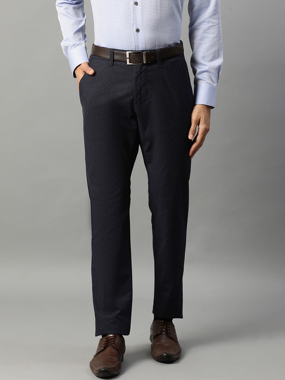 Matinique Men Blue Slim Fit Solid Formal Trousers