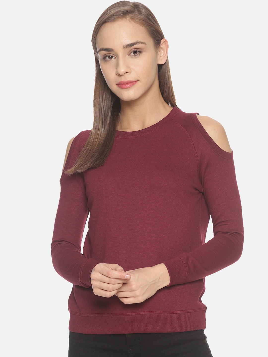 

Kryptic Women Maroon Solid Sweatshirt