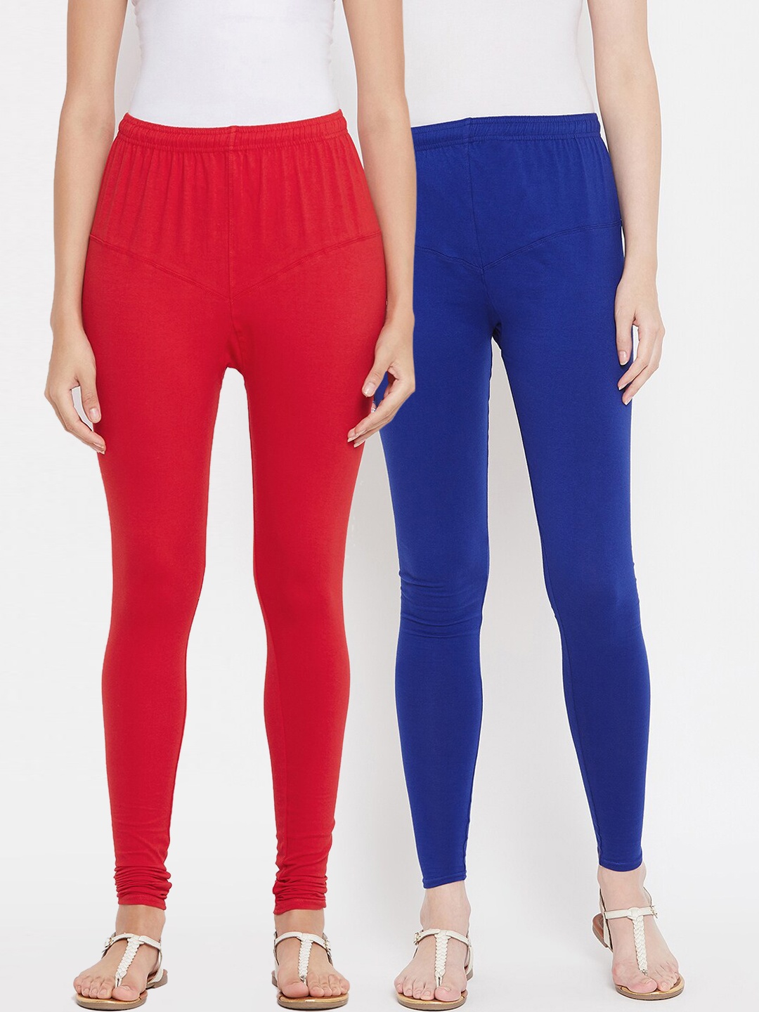 Tulsattva Women Pack Of 2 Red & Blue Solid Leggings