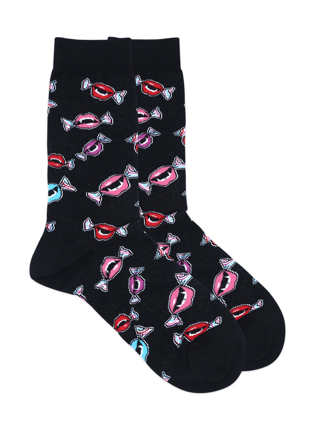 

Balenzia x Tokidoki Men Black & Pink Candy Lip Patterned Calf-Length Socks