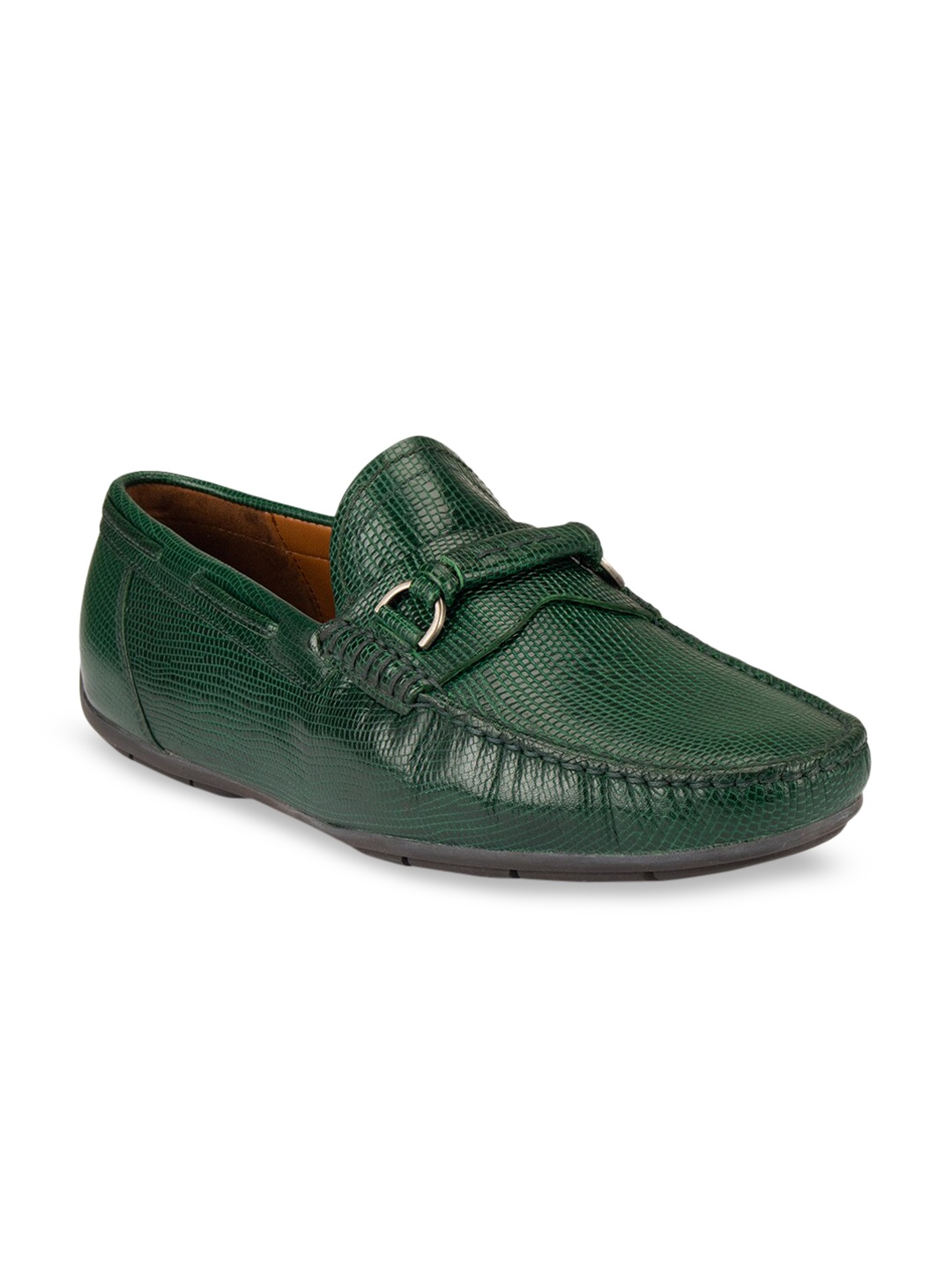 

ROSSO BRUNELLO Men Green Textured Leather Formal Loafers
