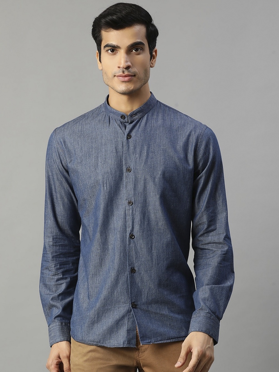 

Matinique Men Blue Slim Fit Opaque Striped Casual Shirt