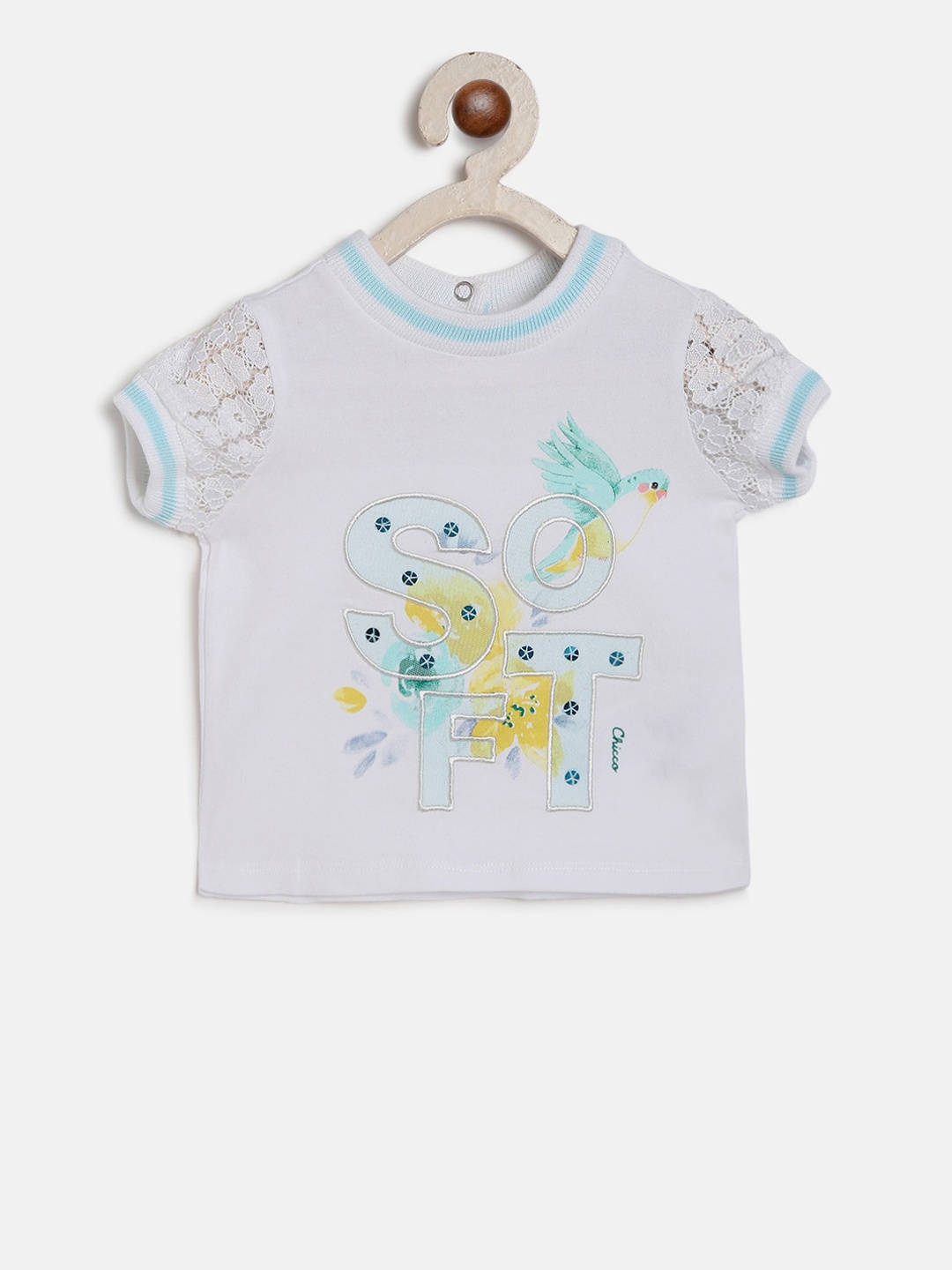 

Chicco Girls White & Blue Printed Round Neck T-shirt