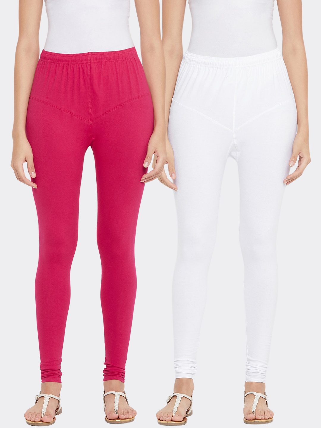 

Tulsattva Women Pack Of 2 Solid Churidar-Length Leggings, Fuchsia