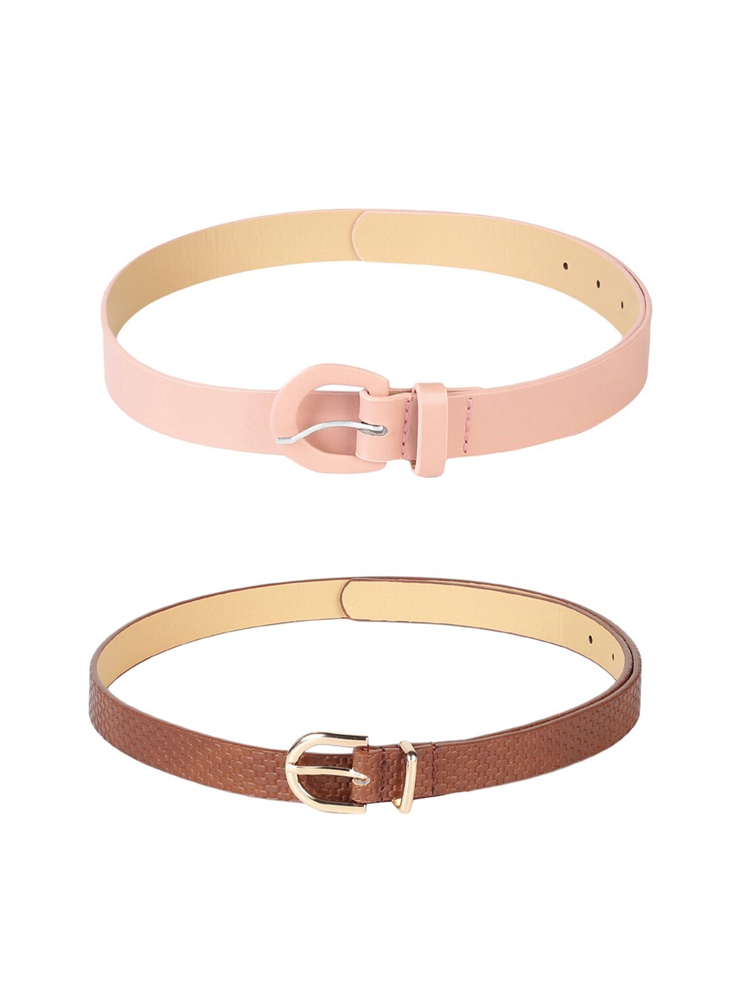 

CRUSSET Women Multicoloured Set of 2 Solid Belts, Peach