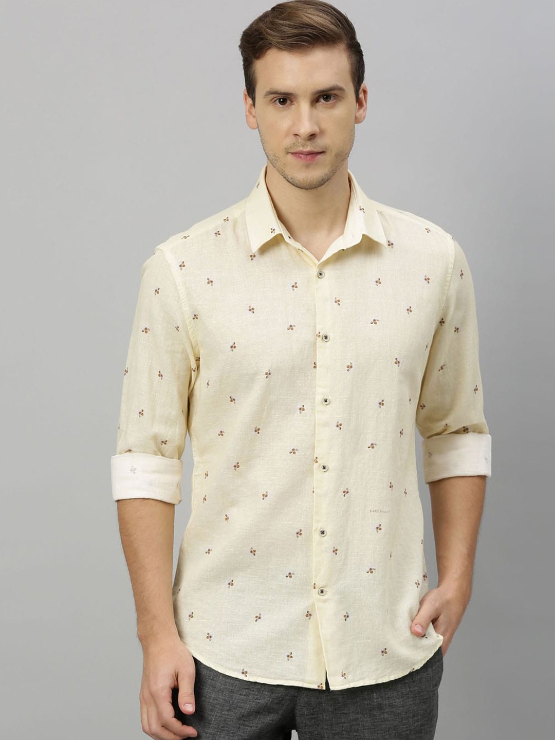 

RARE RABBIT Men Mogra Regular Fit Printed Shirt, Yellow
