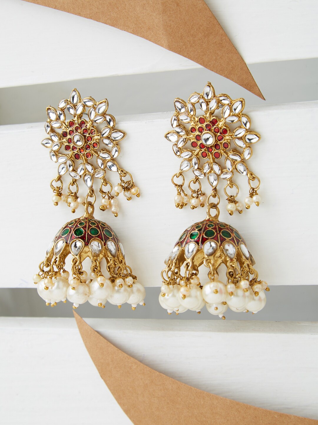 

Fida Multicoloured & Red Dome Shaped Jhumkas, Multi