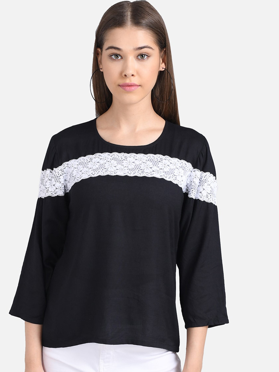 

The Dry State Women Black Solid Lace Top