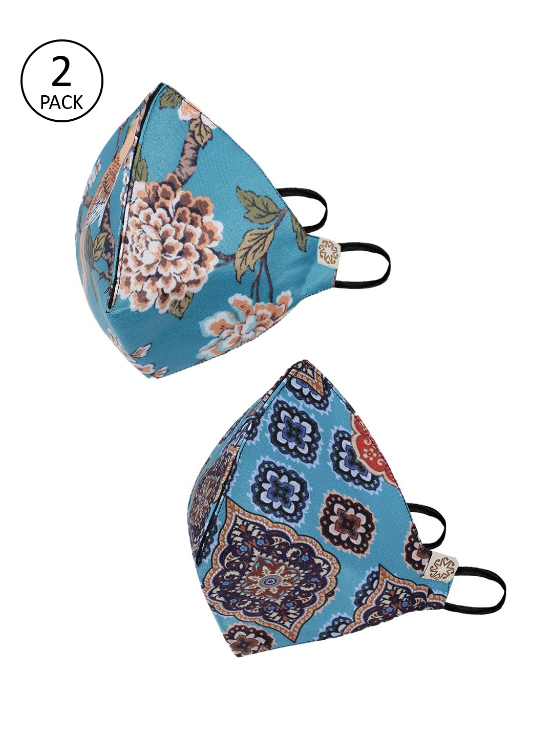 

VASTRAMAY Unisex 2 Pcs 4-Ply Reusable Outdoor Fashion Masks With Fible Potli Bag, Blue