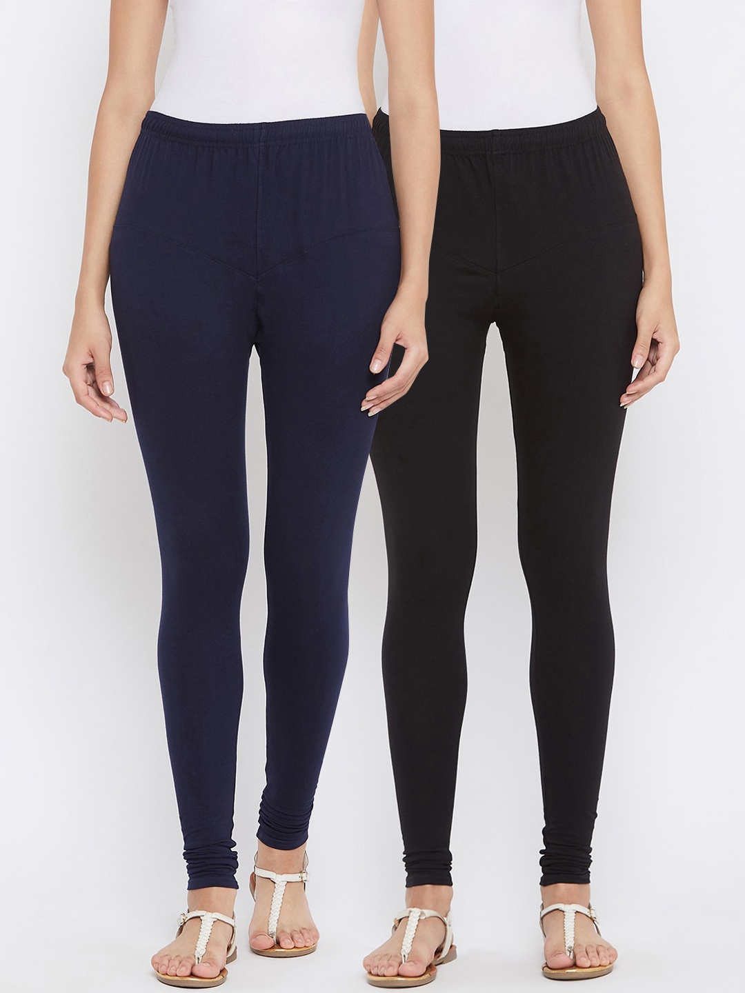 

Tulsattva Women Pack Of 2 Solid Churidar-Length Leggings, Black