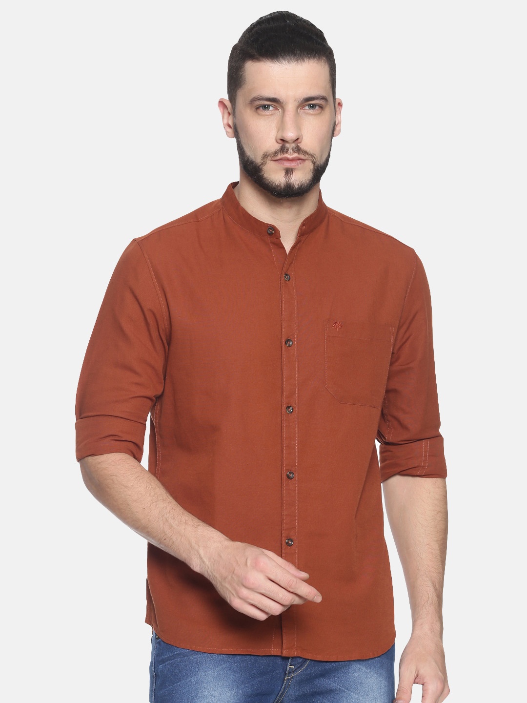 

Chennis Men Rust Brown Slim Fit Solid Casual Shirt