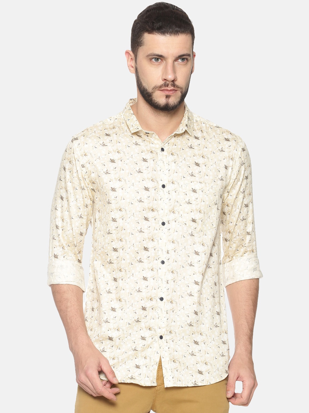 

SHOWOFF Men Beige Slim Fit Printed Casual Shirt