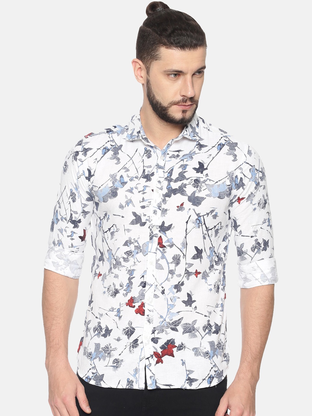 

SHOWOFF Men White & Grey Slim Fit Printed Casual Shirt