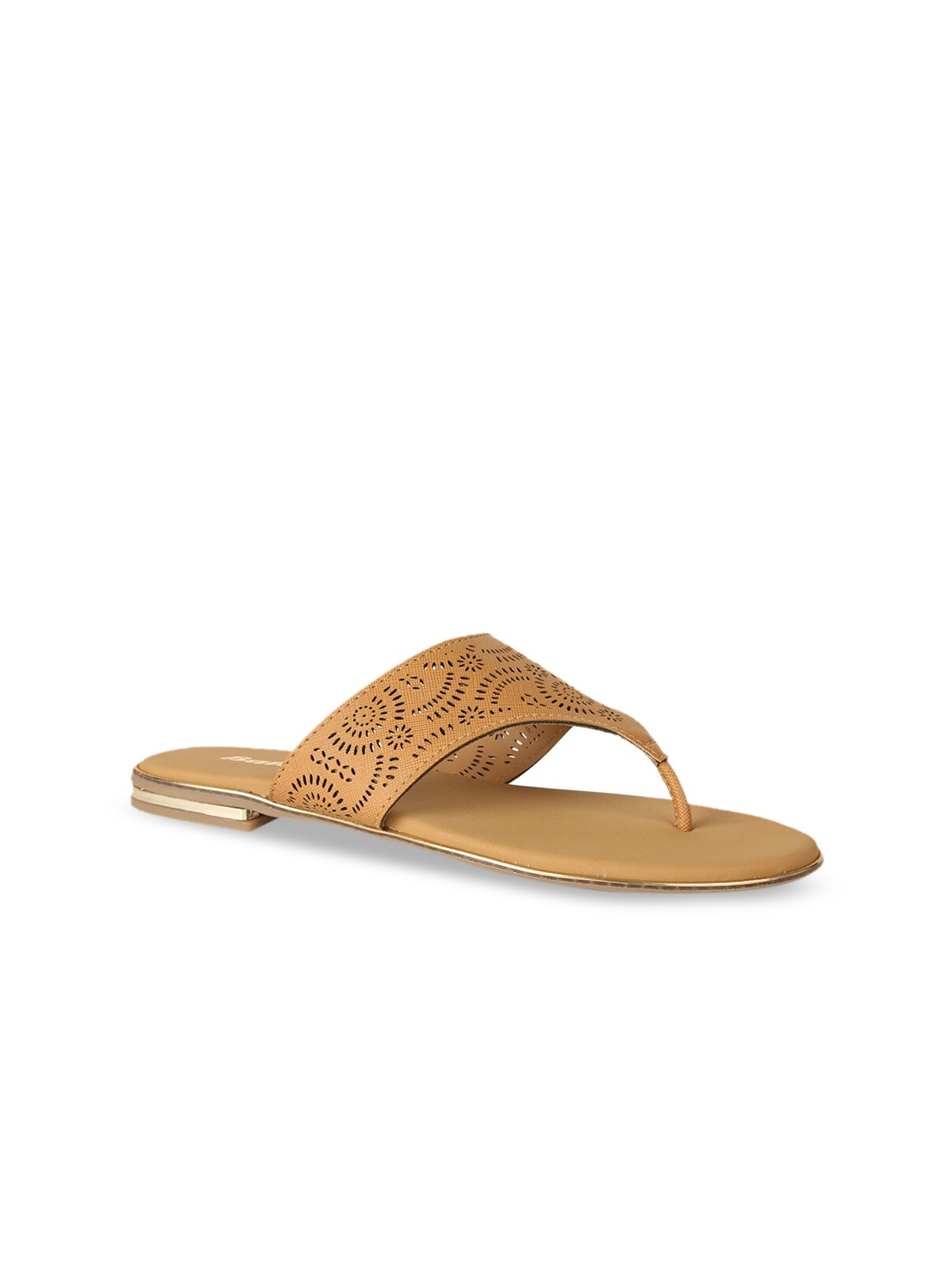 

Bata Women Tan Brown Laser Cut PU Open Toe Flats