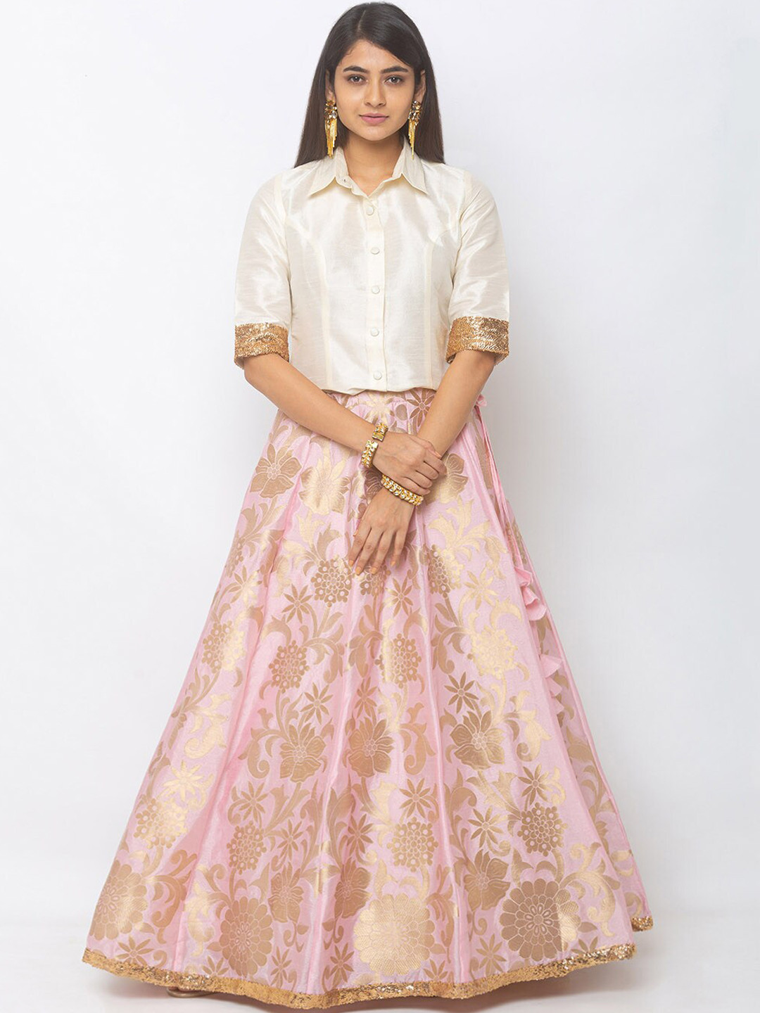 

6Y COLLECTIVE Pink Ready to Wear Lehenga with Blouse