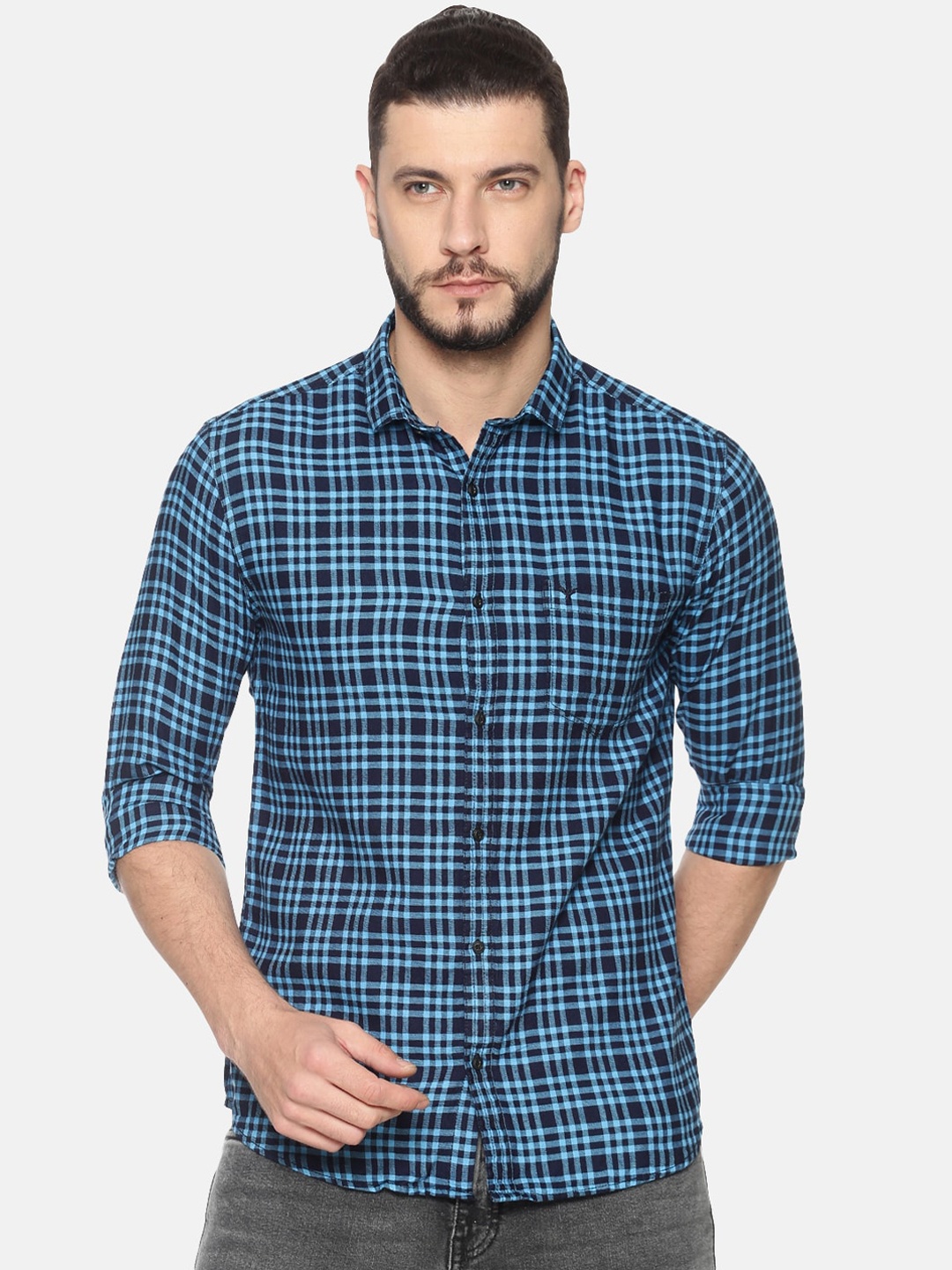 

SHOWOFF Men Blue Slim Fit Checked Casual Shirt