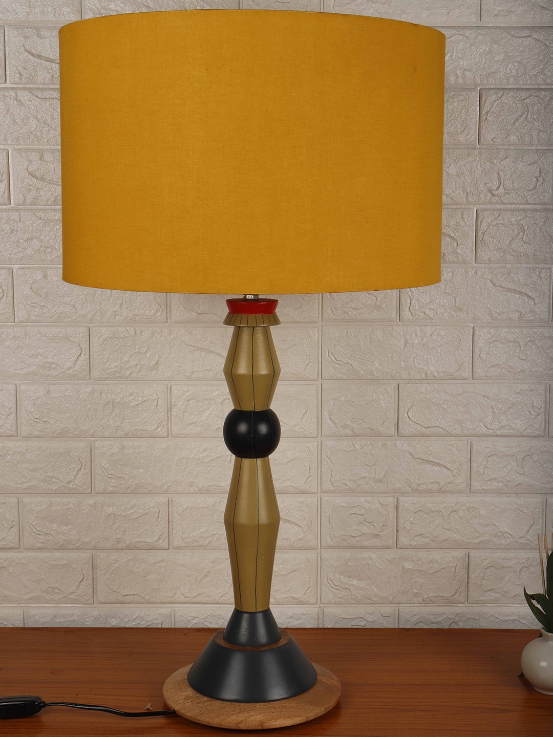 

Grated Ginger Yellow Self Design Handcrafted Buffet Table Lamp with Shade