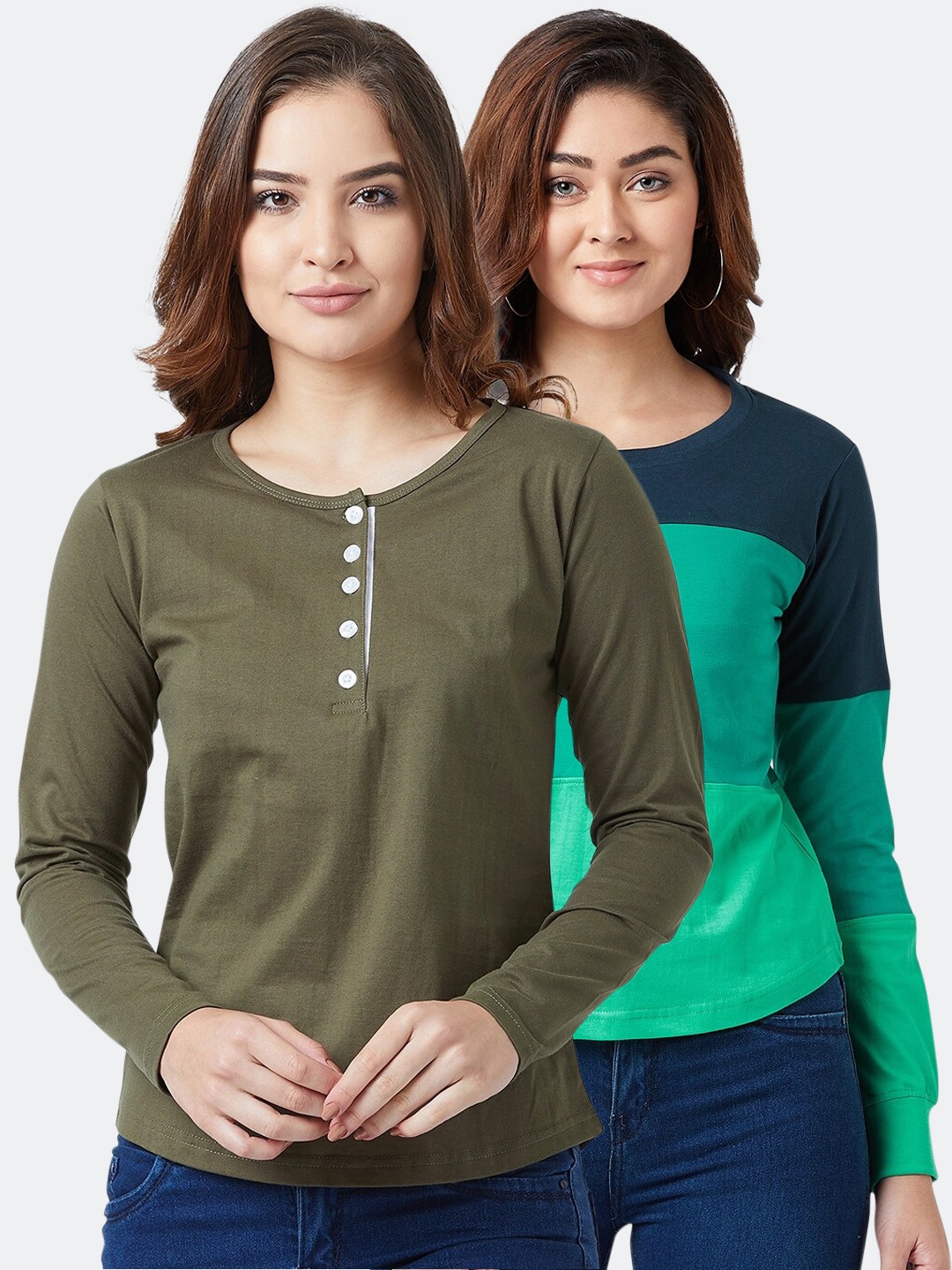 

The Dry State Women Pack Of 2 Slim Fit T-shirts, Olive