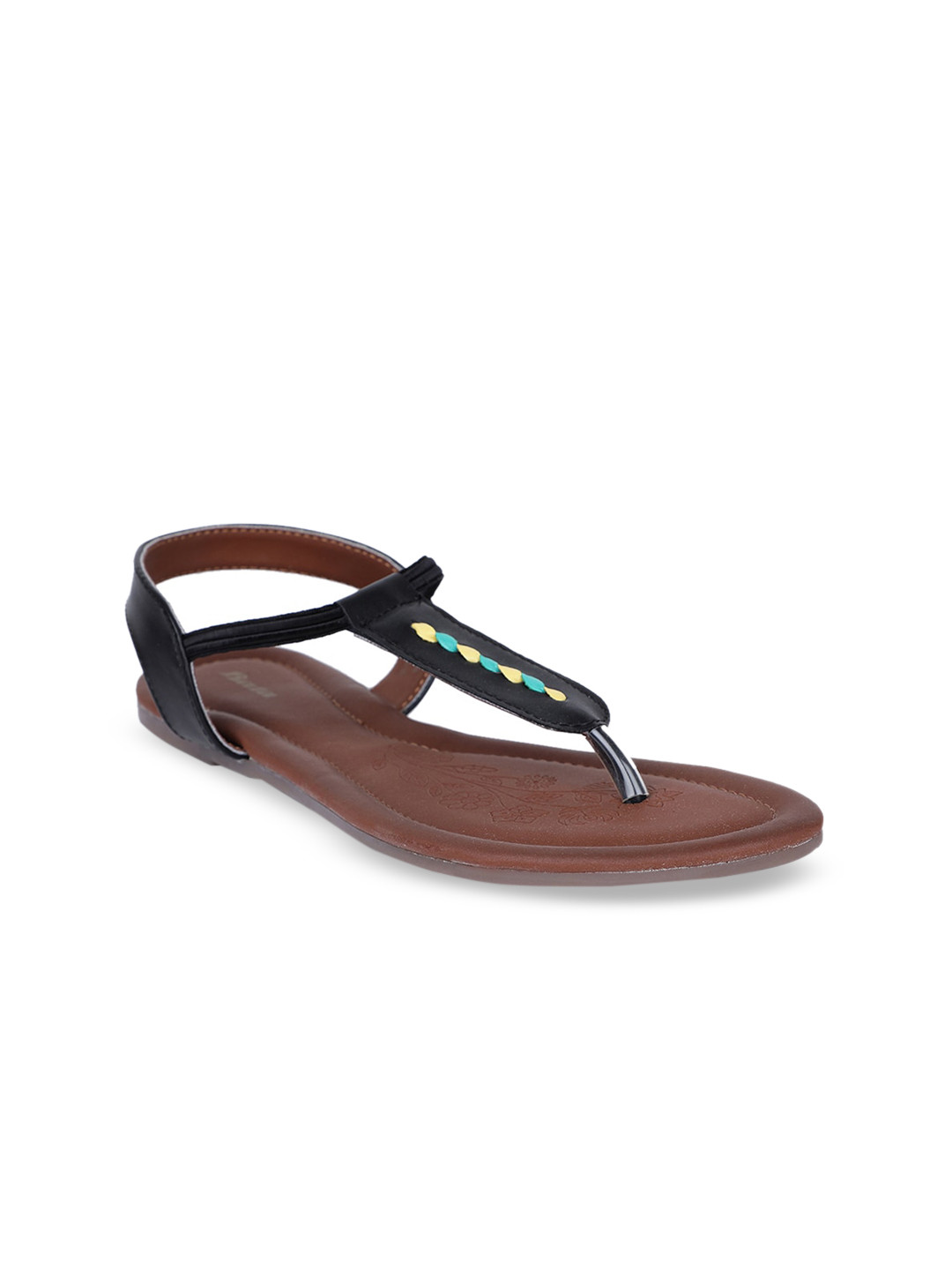 

Bata Women Black Solid T-Strap Flats