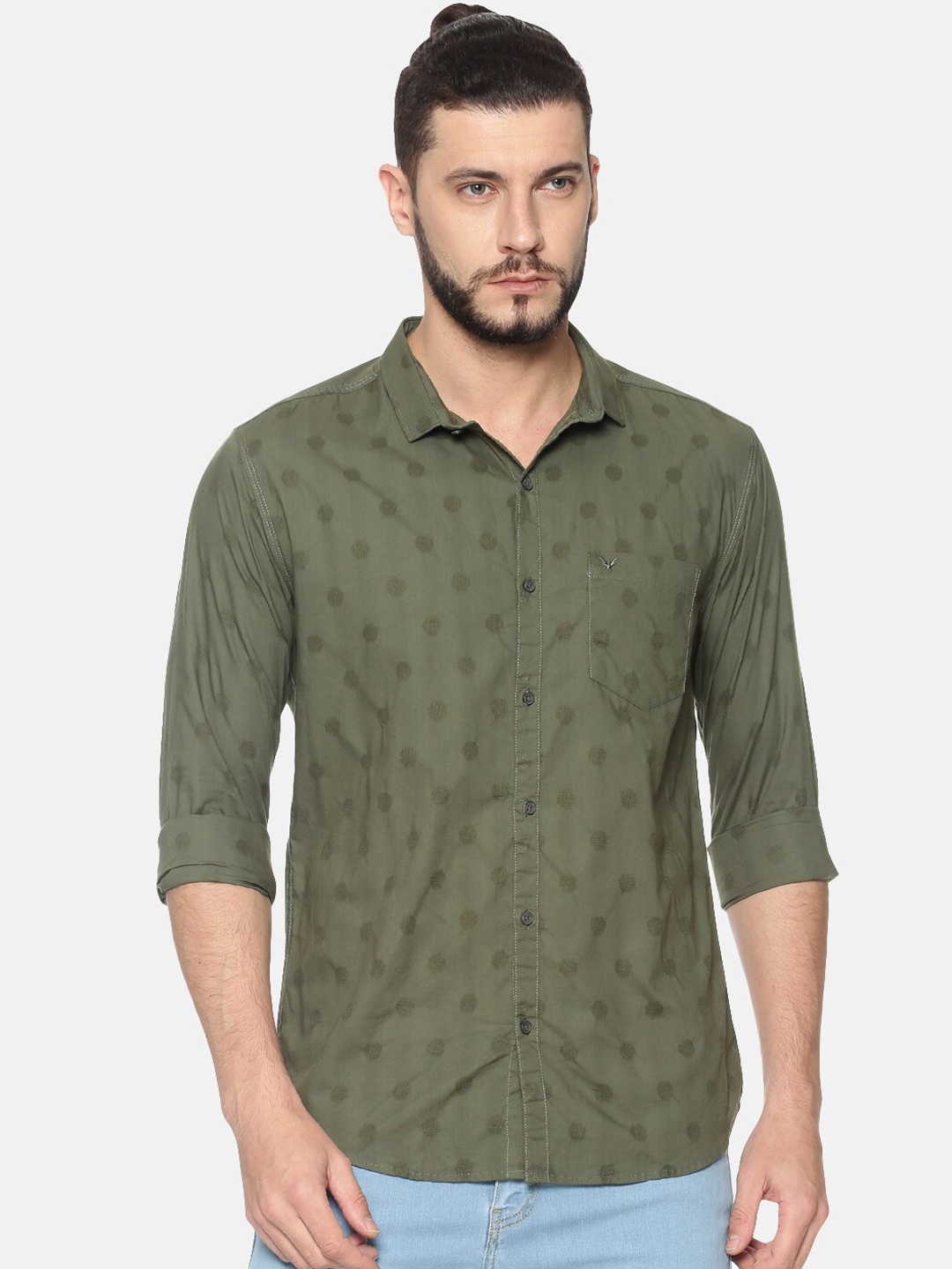 

SHOWOFF Men Green Slim Fit Self Design Casual Shirt