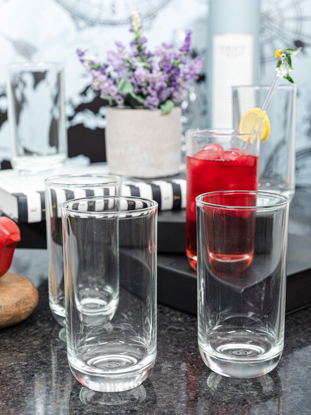 GOODHOMES Set of 6 Transparent Solid Lucky Glass Tumblers