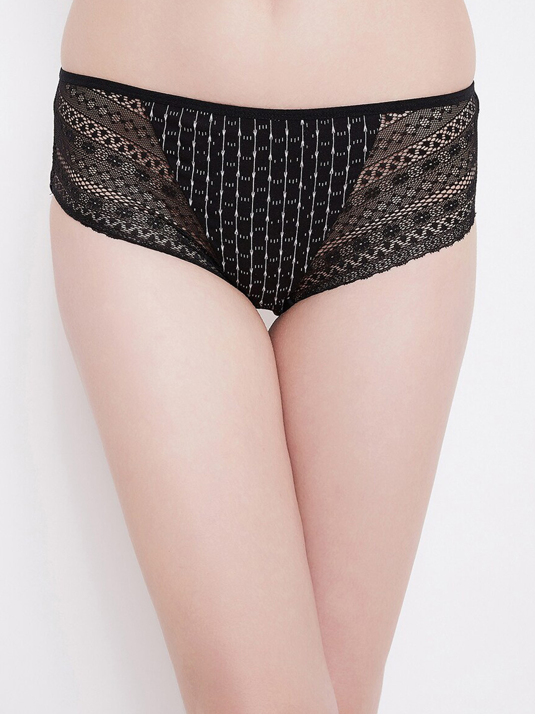 

Clovia Women Black & White Polka Printed Lace Hipster Briefs PN2773S13