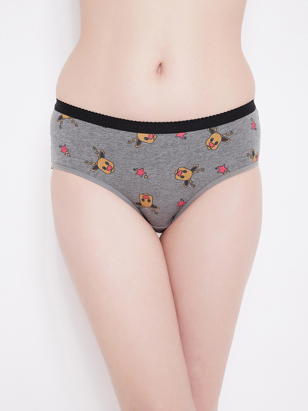 

Clovia Women Grey & Brown Printed Hipster Briefs PN3450P053XL