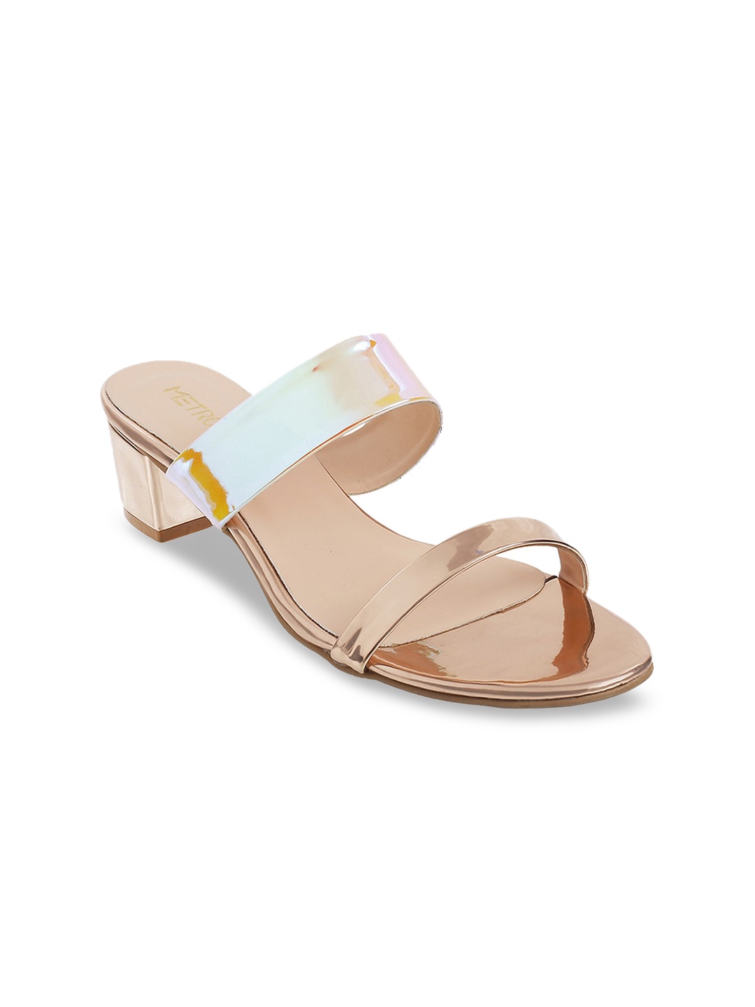 

Metro Women Gold-Toned & White Solid Sandals
