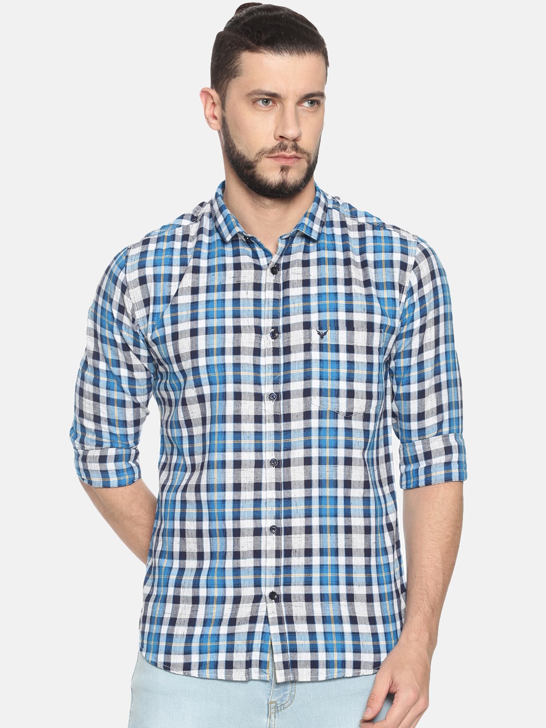 

SHOWOFF Men Blue & White Slim Fit Checked Casual Shirt